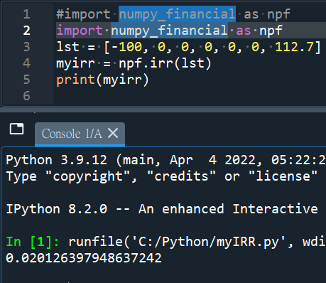 Python 如何計算IRR? 免費下載IRR計算機 import numpy_financial as npf ; myirr = npf.irr(lst) - 儲蓄保險王