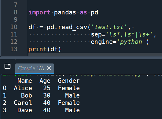 Python: pandas.read_csv()如何設定sep參數才能讀取分隔子同時有, " " (空白)的csv檔? df = pd.read_csv('test.txt', sep = 's*,s*|s+', engine='python') - 儲蓄保險王