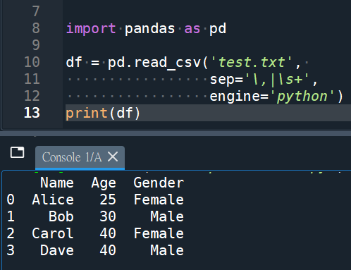 Python: pandas.read_csv()如何設定sep參數才能讀取分隔子同時有, " " (空白)的csv檔? df = pd.read_csv('test.txt', sep = 's*,s*|s+', engine='python') - 儲蓄保險王