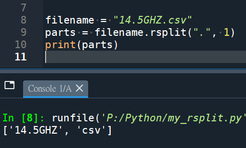 Python: 檔名:14.5GHZ.csv 如何依據.csv的.做split(),但.5GHZ的.不split()? parts = filename.rsplit(".", 1) ; 使用正則表示法parts = re.split(r".(?!d)", filename) - 儲蓄保險王