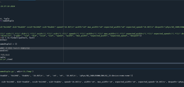 Python: 如何使用正則表示法(Regular Expression)非貪婪模式(.*?) or (.+?),取出以下字串所有被雙引號包圍的部分?response: addr="0000:01:00.0" vid="0x144d" did="0xa826" svid="0x144d" sid="0xab4c" speed="16.0GT/s" width="x4" max_width="x4" expected_width="x4" expected_speed="16.0GT/s" devpath="/phys/SB_CAB0/DOWNLINK/U2_15:device:nvme:nvme" - 儲蓄保險王