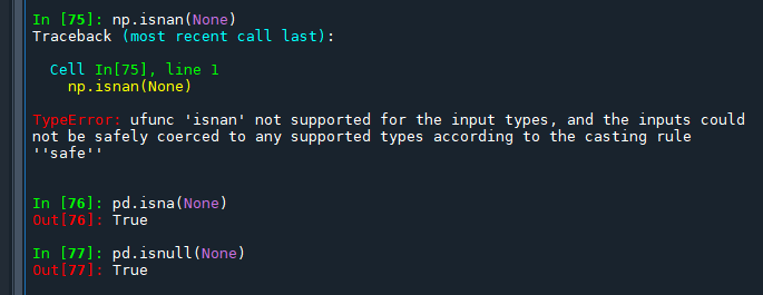 Python: 如何檢查NaN（Not a Number）? 為什麼 np.nan == np.nan 返回 False? numpy.isnan() ; pandas.isna() ; pandas.isnull() ; np.isnan() 只能處理數值型資料(np.nan) ; pd.isna() , pd.isnull() 除了np.nan以外,還可以處理None, pd.DataFrame, pd.Series - 儲蓄保險王