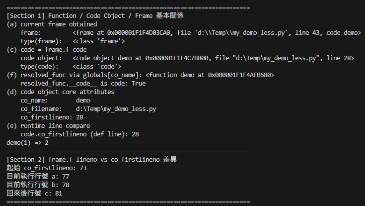 Python 自省精簡示範：Frame 與 Code Object 入門; import inspect ; inspect.currentframe().f_code.co_name #動態取得function_name - 儲蓄保險王