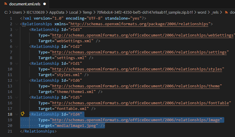 Python 讀取 DOCX 圖片關聯：qn+find/findall 與 XPath 的實戰對照 from lxml import etree ; from docx.oxml.ns import qn; lxml.etree._Element.findall( f".//{ qn('a:blip') }" ) ; .get( qn("r:embed") ) #獲取 屬性名 'r:embed' 的 屬性值(如: 'rId4') ; lxml.etree._Element.xpath( "//a:blip/@r:embed", namespaces = NS) #/@r:embed = 獲取 屬性名 'r:embed' 的 屬性值(如: 'rId4'),使用.findall() 要先.findall()獲取List[_Element],再迴圈_Element.get()獲取屬性值, .xpath() 第一個參數path 使用"//a:blip/@r:embed" ,可直接獲取屬性值(List[str]如: ['rId4', 'rId5']) ; 如何對docx真實移除圖片瘦身? - 儲蓄保險王